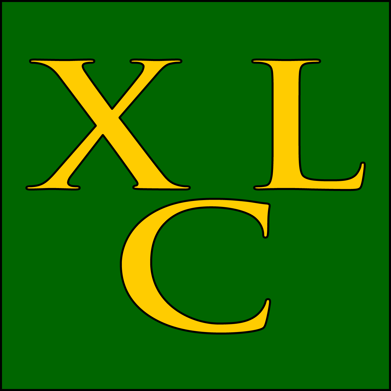Vert, the letters X, L, C, two and one, Or.